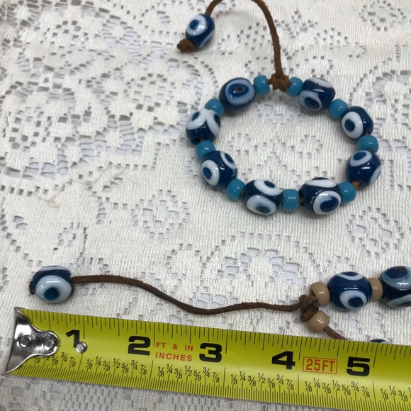 Natural Stone Evil Protective Eye Bracelet Leather Cord Strung Set Of 2 - Picture 9 of 9